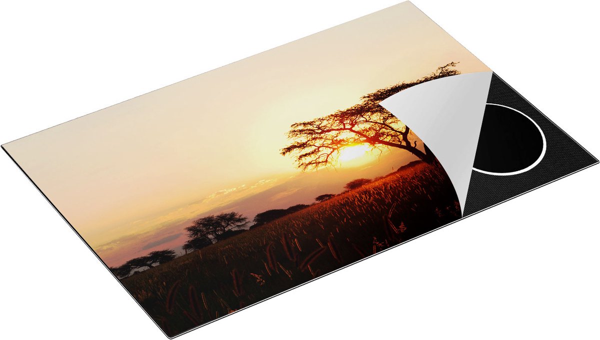 Chefcare Inductie Beschermer Zonsondergang Achter een Acacia Boom - 80,2x52,2 cm - Afdekplaat Inductie - Kookplaat Beschermer - Inductie Mat