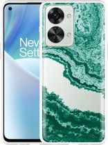 OnePlus Nord 2T Hoesje Turquoise Marble Art - Designed by Cazy