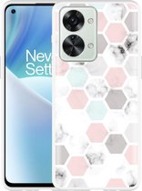 OnePlus Nord 2T Hoesje Marmer Honeycomb - Designed by Cazy