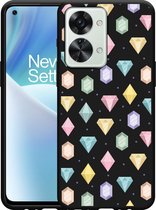 OnePlus Nord 2T Hoesje Zwart Diamonds - Designed by Cazy