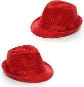 4x stuks glitter carnaval verkleed hoedje rood met pailletten voor volwassenen