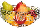 Metalen fruitschaal rond zilver met bloemenpatroon 28 x 28 cm - Schalen/manden voor groente en fruit