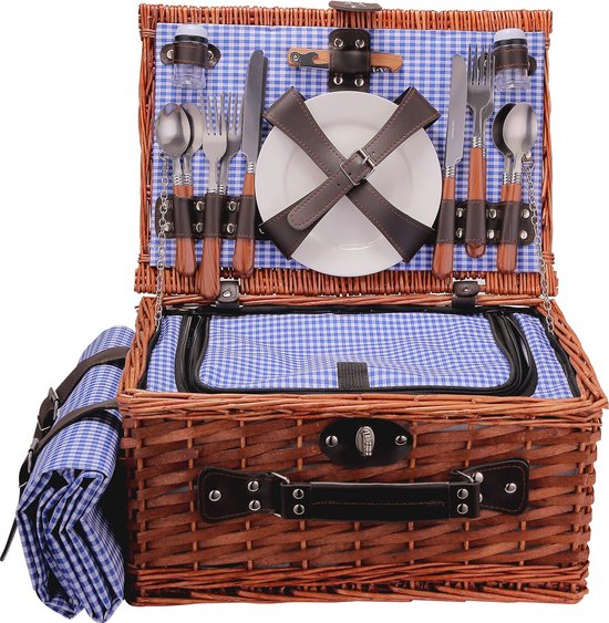 Kleine Antieke-was Dubbele Met Deksel Ovaale picknickmand met Witte Kleine Antieke-was Dubbele Met Deksel Ovaale picknickmand met Witte