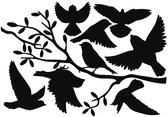 Autocollants de fenêtre - autocollants noirs oiseaux sur branche - protection des oiseaux - autocollants d'oiseaux à l'extérieur de la fenêtre