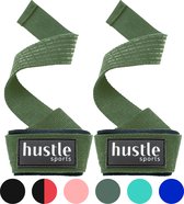 hustle - Sangles de levage avec rembourrage et anti-dérapant - Poignées/crochets de levage - Sangles de deadlift - Convient pour le Fitness, la Musculation et le crossfit - 2 pièces - Vert - Taille : Taille unique