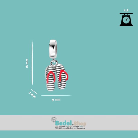 Reizen - Zilveren bedels - Bedel Slippers | Charm model teenslipper | 925 Sterling Zilver - Pandora compatible - Met 925 Zilver Certificaat - In Leuke cadeauverpakking - Moederdag - Merkloos