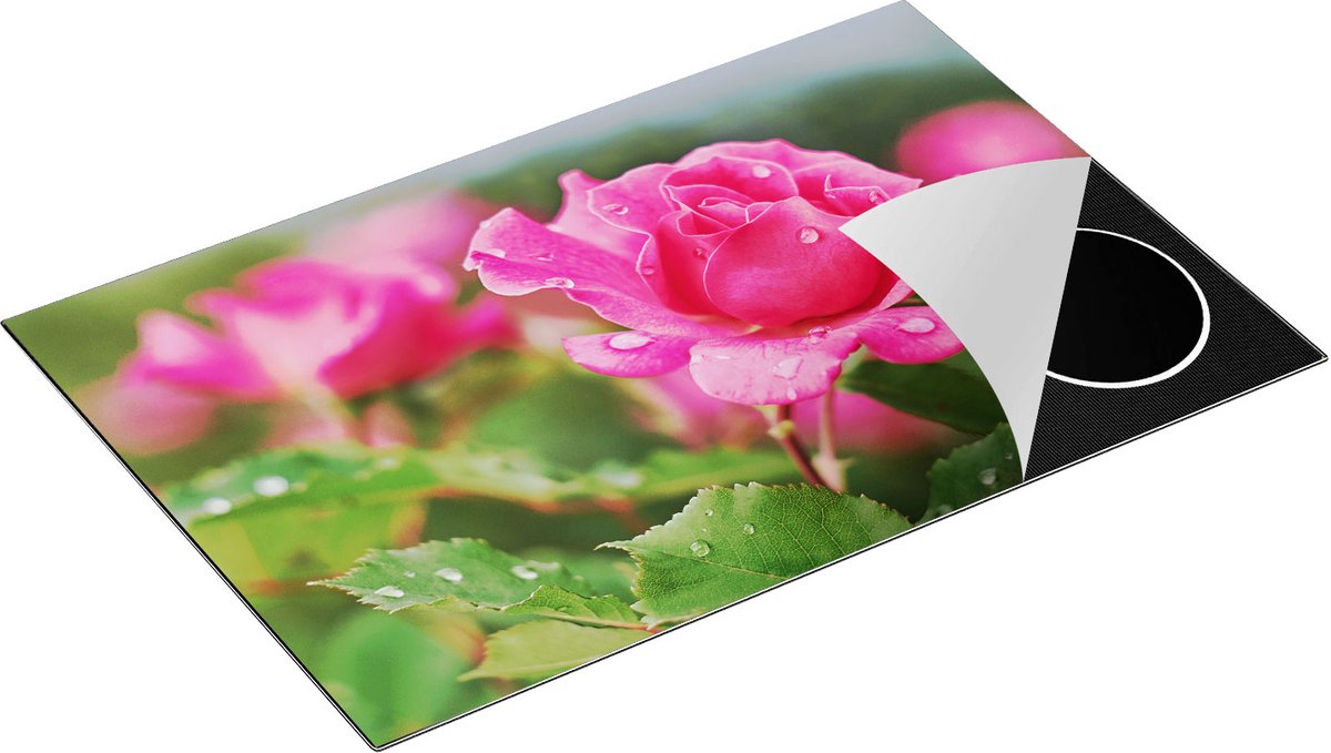 Chefcare Inductie Beschermer Roze Roos met Waterdruppels - 81,6x52,7 cm - Afdekplaat Inductie - Kookplaat Beschermer - Inductie Mat