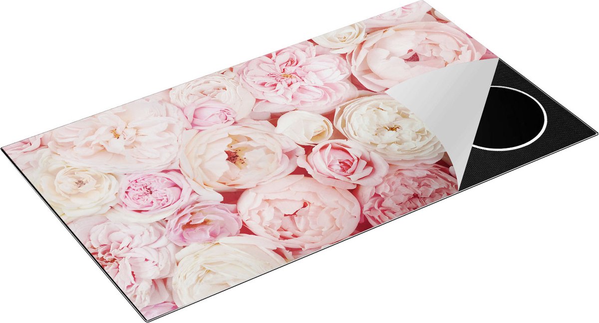Chefcare Inductie Beschermer Witte Roze Rozen Boeket - Bloemen - 95x55 cm - Afdekplaat Inductie - Kookplaat Beschermer - Inductie Mat