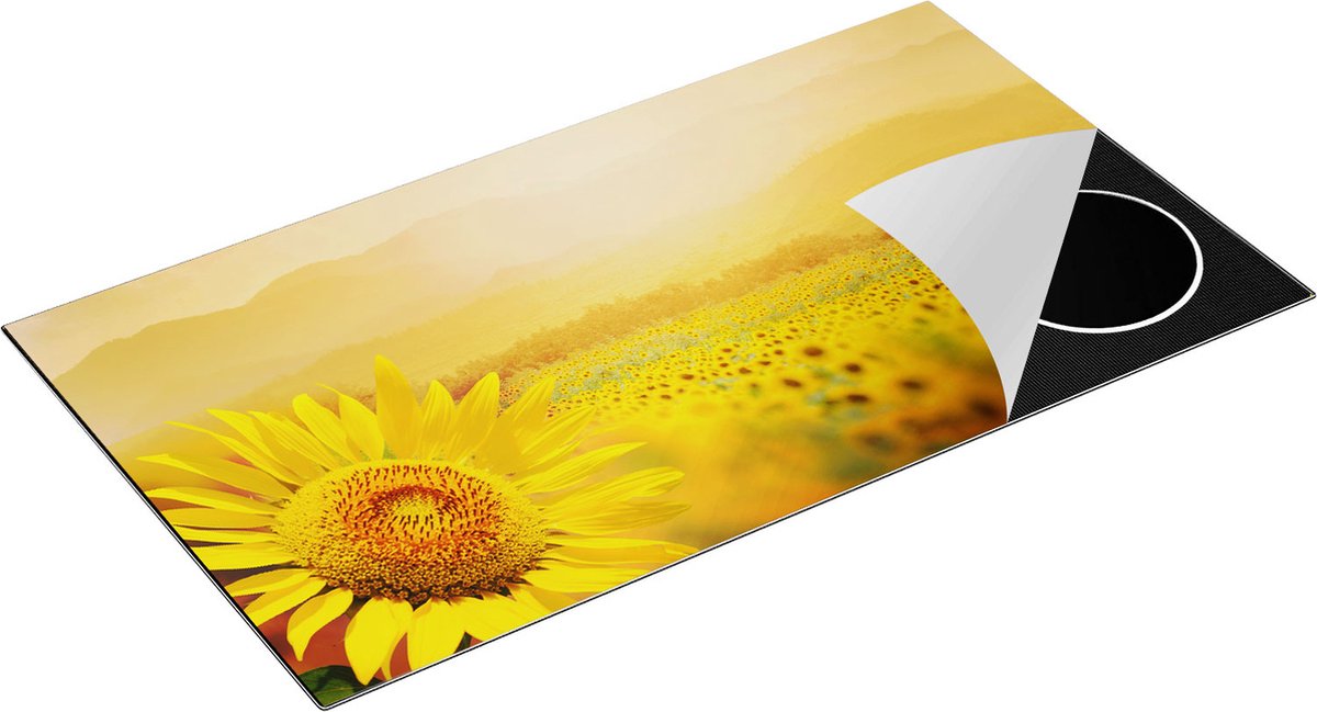 Chefcare Inductie Beschermer Zonnebloemen Veld met Zonopkomst - 95x55 cm - Afdekplaat Inductie - Kookplaat Beschermer - Inductie Mat