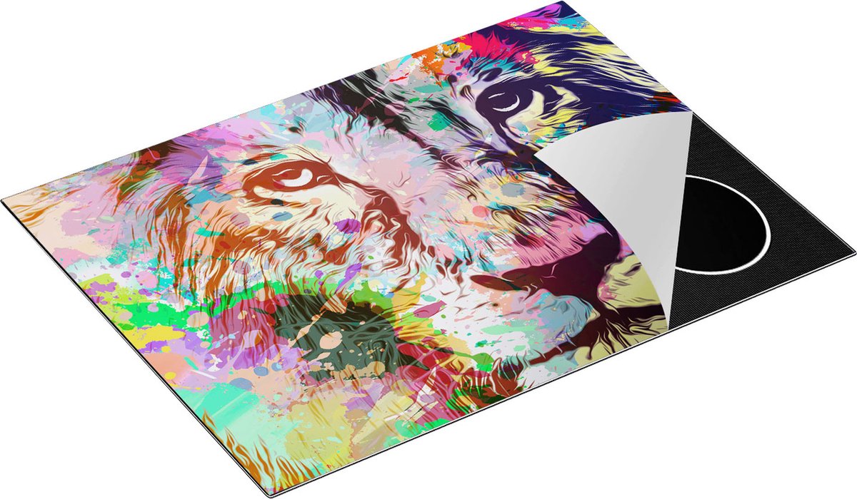 Chefcare Inductie Beschermer Gekleurde Leeuw - Abstract - 70x55 cm - Afdekplaat Inductie - Kookplaat Beschermer - Inductie Mat