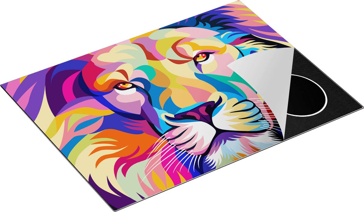 Chefcare Inductie Beschermer Gekleurde Leeuw - Leeuwenkop - Abstract - 70x55 cm - Afdekplaat Inductie - Kookplaat Beschermer - Inductie Mat