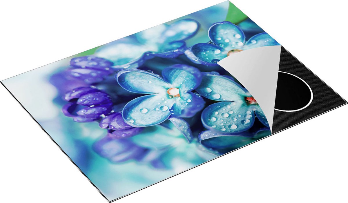 Chefcare Inductie Beschermer Blauwe Lila Bloemen - Seringen - 70x50 cm - Afdekplaat Inductie - Kookplaat Beschermer - Inductie Mat