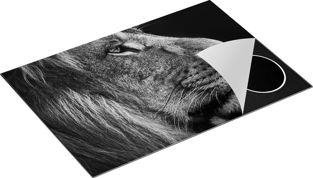 Chefcare Inductie Beschermer Leeuw - Leeuwenkop - Zwart Wit - 75x50 cm - Afdekplaat Inductie - Kookplaat Beschermer - Inductie Mat