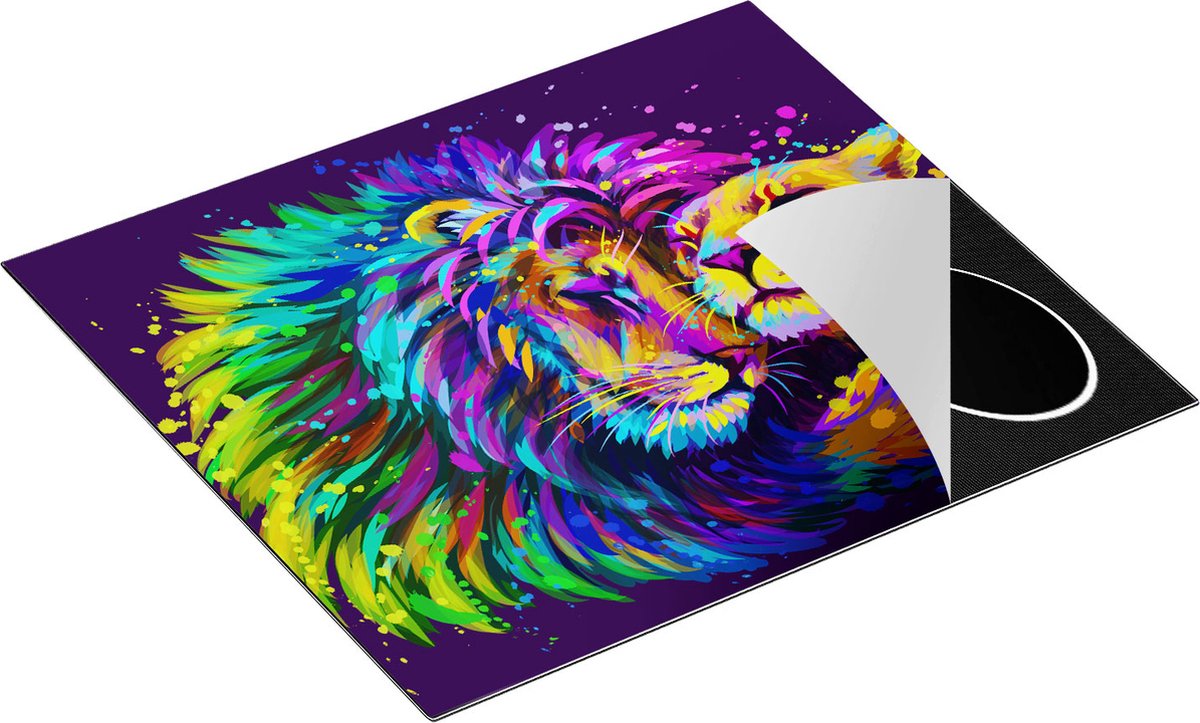 Chefcare Inductie Beschermer Gekleurde Leeuw en Leeuwin - Abstract - 60x55 cm - Afdekplaat Inductie - Kookplaat Beschermer - Inductie Mat
