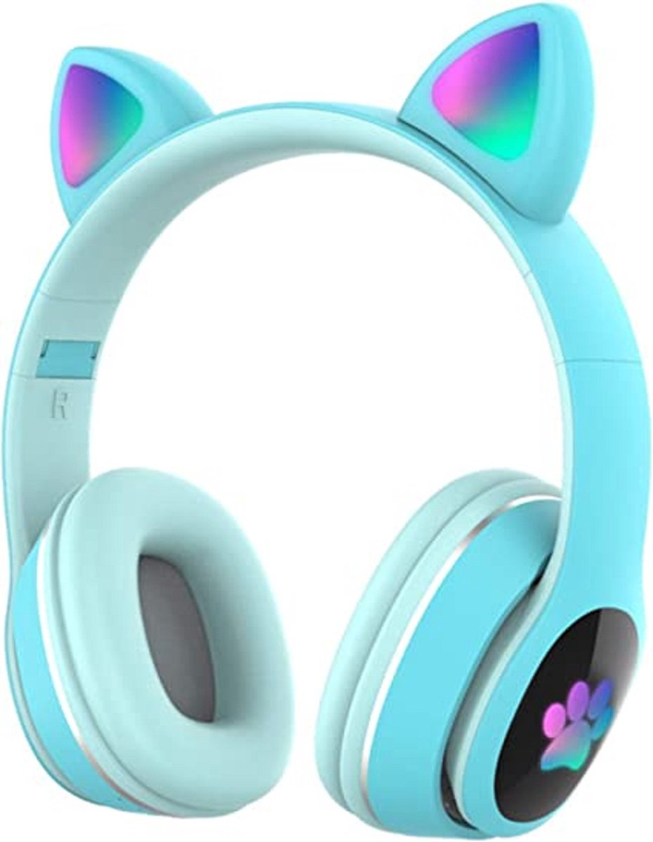L400-koptelefoon met kattenoor, kattenoor LED-verlichting opvouwbare over-ear-koptelefoon met microfoon, stereo draadloze Bluetooth-koptelefoon voor kinderen en volwassenen TIKISMILE (kleur: blauw)