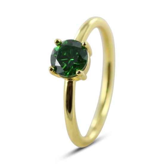 Silventi 9SIL-22541 Zilveren Ring - Dames - Zirkonia - 6 mm - Groen - Maat 54 - 1,76 mm - Zilver - Gold Plated (Verguld/Goud op Zilver)