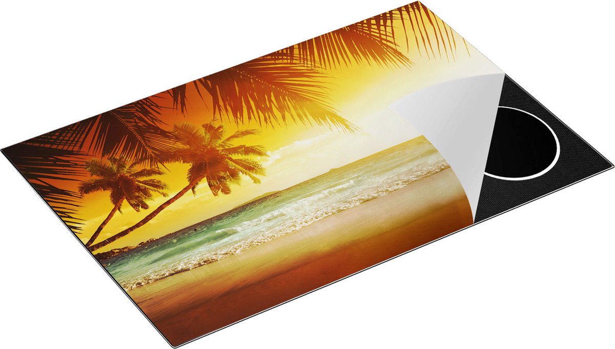 Chefcare Inductie Beschermer Tropisch Strand tijdens Zonsondergang - 78x52 cm - Afdekplaat Inductie - Kookplaat Beschermer - Inductie Mat