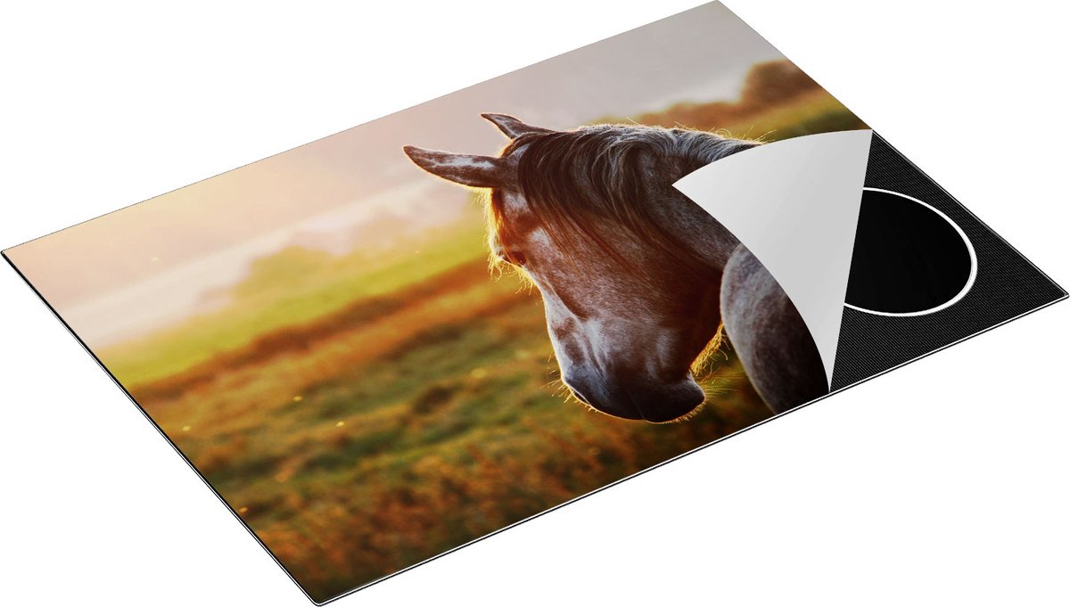 Chefcare Inductie Beschermer Paard in de Weide tijdens Zonsondergang - 76x51,5 cm - Afdekplaat Inductie - Kookplaat Beschermer - Inductie Mat