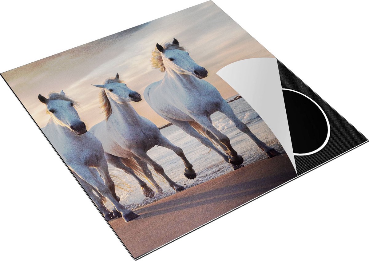 Chefcare Inductie Beschermer Witte Paarden op het Strand bij Water - 78x78 cm - Afdekplaat Inductie - Kookplaat Beschermer - Inductie Mat