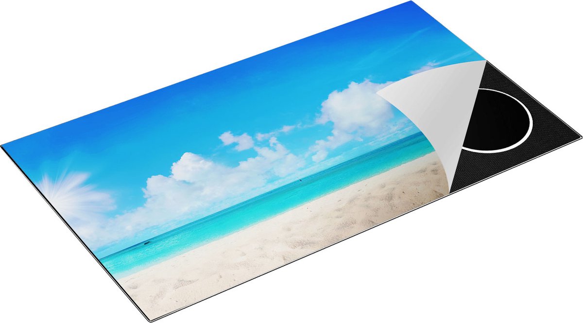 Chefcare Inductie Beschermer Strand en Zee met Helder Witte Zand - 91,6x52,7 cm - Afdekplaat Inductie - Kookplaat Beschermer - Inductie Mat