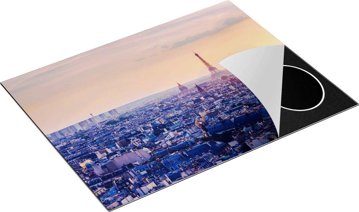Chefcare Inductie Beschermer Skyline van Parijs tijdens Zonsondergang - 77x59 cm - Afdekplaat Inductie - Kookplaat Beschermer - Inductie Mat