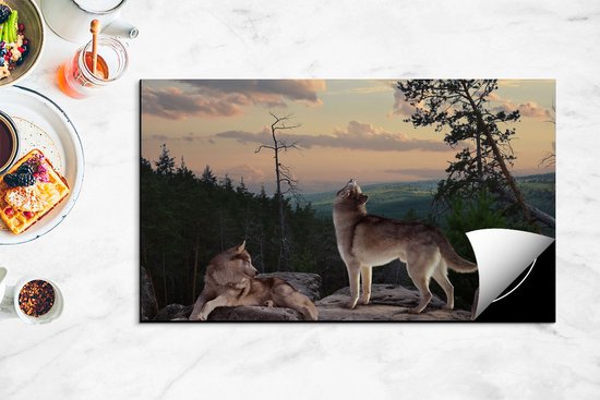 Chefcare Inductie Beschermer Drie Wolven op een Rots in het Bos - 89,6x51,6 cm - Afdekplaat Inductie - Kookplaat Beschermer - Inductie Mat