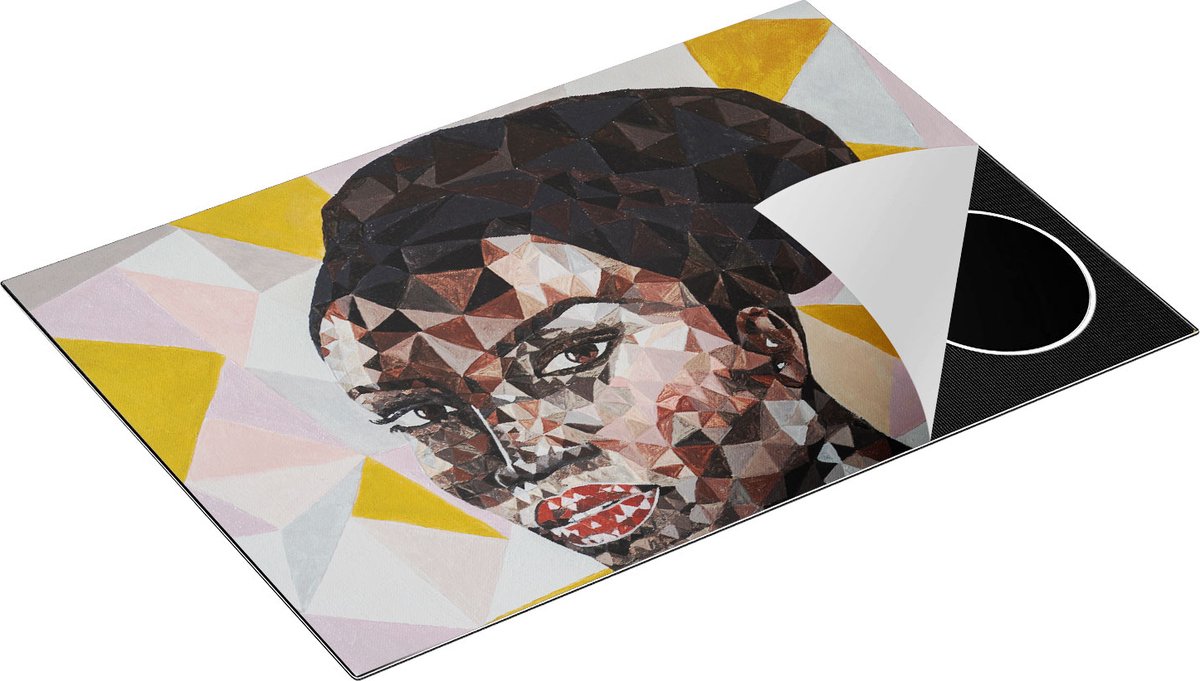 Chefcare Inductie Beschermer Afrikaanse Vrouw in Driehoekjes - Abstract - 75x50 cm - Afdekplaat Inductie - Kookplaat Beschermer - Inductie Mat