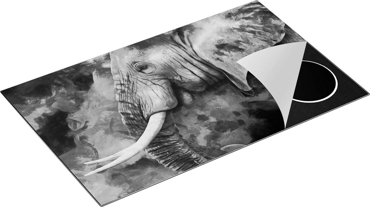 Chefcare Inductie Beschermer Olifant - Abstract - Zwart Wit - 85x52 cm - Afdekplaat Inductie - Kookplaat Beschermer - Inductie Mat