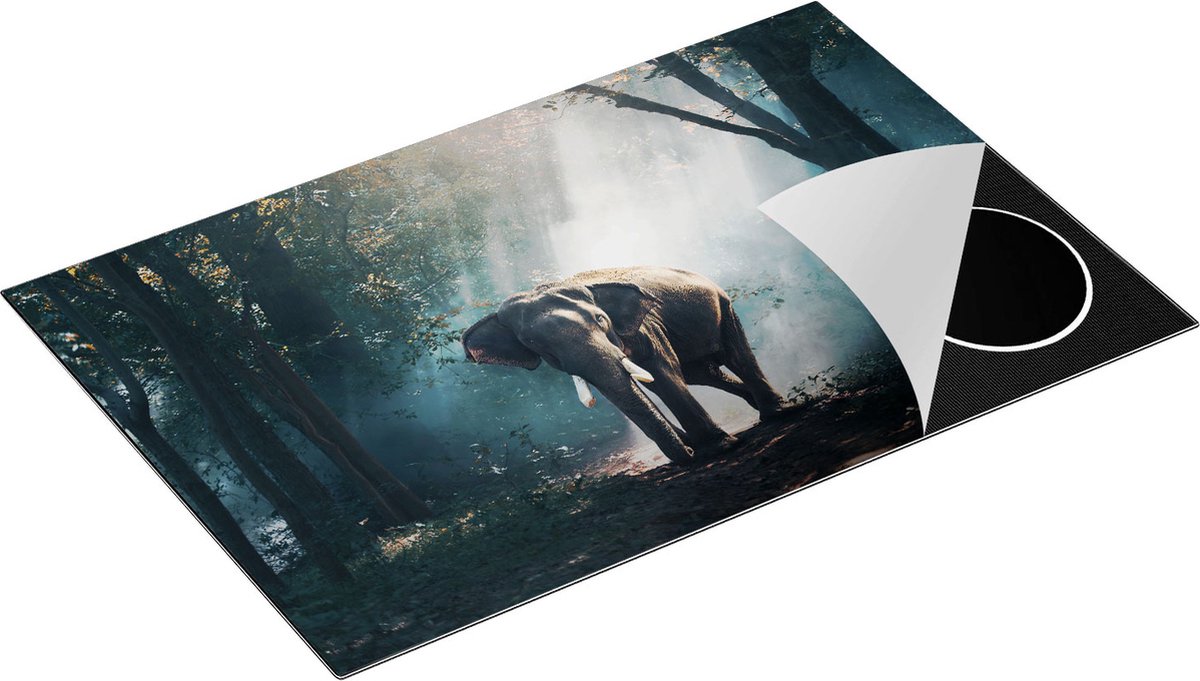 Chefcare Inductie Beschermer Olifant in het Bos met Zonneschijn - 81x52 cm - Afdekplaat Inductie - Kookplaat Beschermer - Inductie Mat