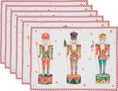 Clayre & Eef Placemats Kerst set van 6 48x33 cm Wit Rood Katoen Rechthoek Notenkrakers Tafelmat