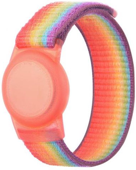 Airtag polsband regenboog - Armband - Hoesje - Kinderen - Jongens - Meisjes - Geschikt voor airtag - 17 cm - Siliconen - Nylon - multicolor