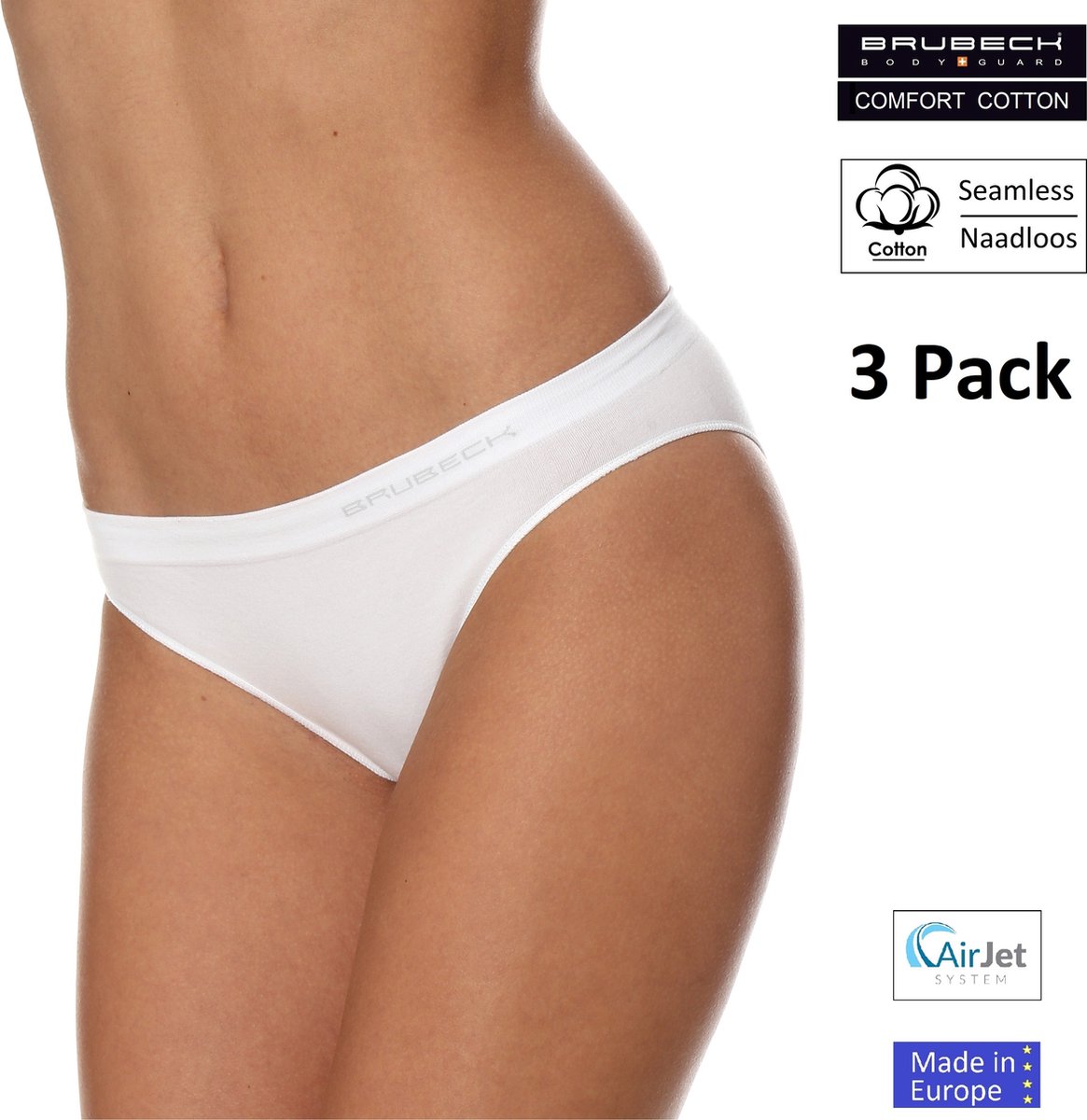 Brubeck Dames Ondergoed Slip model Bikini - Naadloos Elastisch Katoen - 3 Pack - Wit L