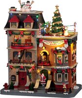 Lemax - Fête du Père Noël sur le Toit, Avec Adaptateur 4.5v - Maisons de Villages de Noël et Villages de Noël