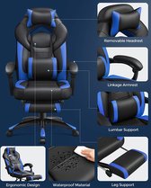 chaise de bureau avec repose-pieds, design ergonomique, appui-tête réglable, support lombaire, peut supporter jusqu'à 150 kg