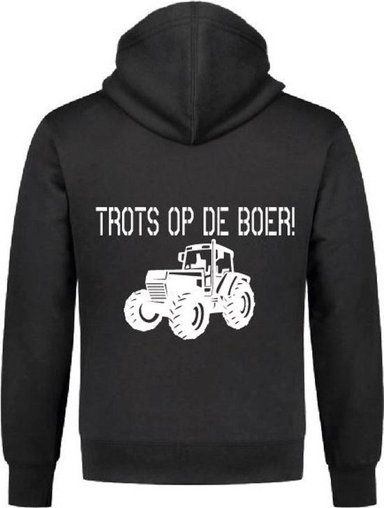Hoodie zwart trots op de boer trekker! boeren protest , steun de boeren bol