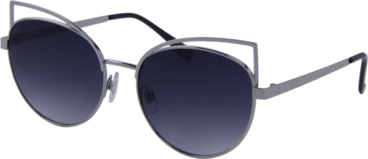 Hidzo Volwassen Cat-eye Zonnebril Zilverkleurig - UV 400 - Zwarte Glazen - Inclusief Brillenkoker