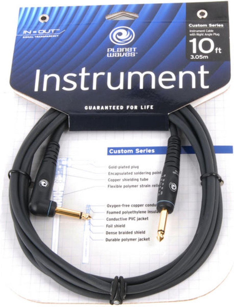 D'Addario GRA-10 Custom Series jack kabel haaks-recht 3 meter