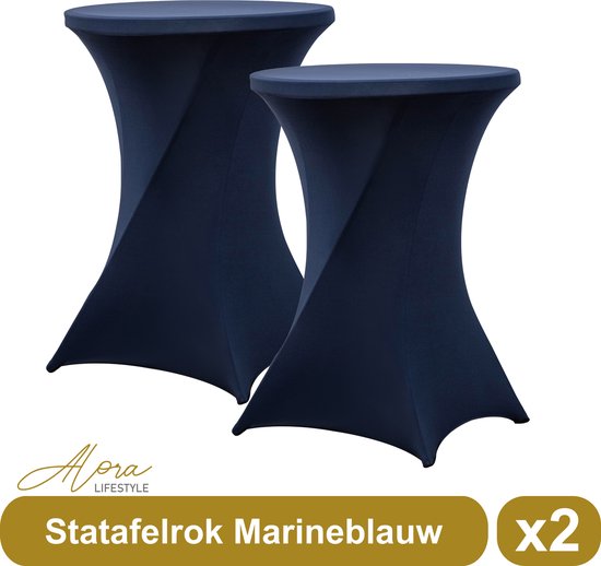 Statafelrok marineblauw 80 cm - per 2 - partytafel - Alora tafelrok voor statafel - Statafelhoes - Bruiloft - Cocktailparty - Stretch Rok - Set van 2