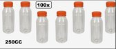 100x Flesje PET helder 250cc met oranje dop - drink fles vruchten sap limonade drank