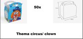 50x Happy kids menu box Funny clown - menu box take away restaurant festival thema party friet hamburger