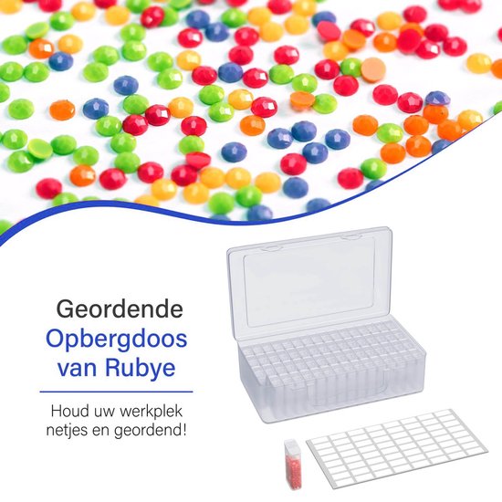 Boîte de rangement pour Adultes Rubye® Peinture de diamants 64 compartiments - Comprend des Autocollants