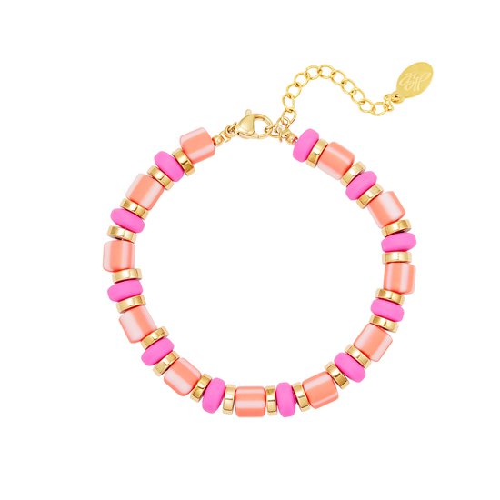 Armband - Kleurrijk - Roze/Oranje - Yehwang - 16,50 + 3 cm