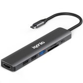 Iqonic 7 in 1 USB C Hub - USB-C naar HDMI Adapter Macbook - USB-C Opladen - 4K Resolutie - Splitter - Micro SD Kaart Lezer