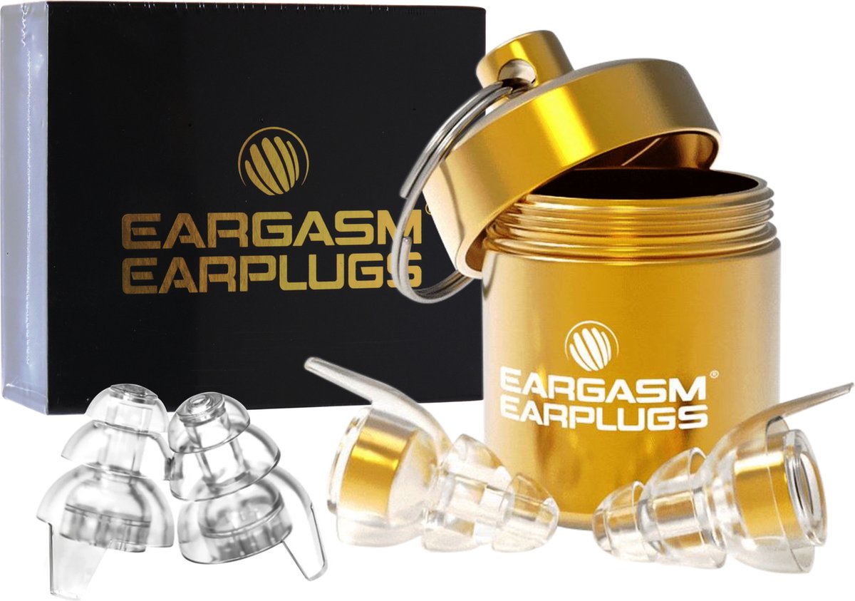 Goedkoopste Eargasm Earplugs Gold Edition - Goudkleurige muziekfilter oordopjes voor festival, feesten en concerten - aluminium opbergkoker sleutelhanger - partyplug oordoppen - gehoorbescherming voor volwassenen - party ear plugs - motor rijden