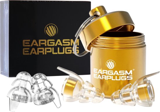 Eargasm Earplugs Gold Edition - Goudkleurige muziekfilter oordopjes voor festival, feesten en concerten - aluminium opbergkoker sleutelhanger - partyplug oordoppen - gehoorbescherming voor volwassenen - party ear plugs - motor rijden