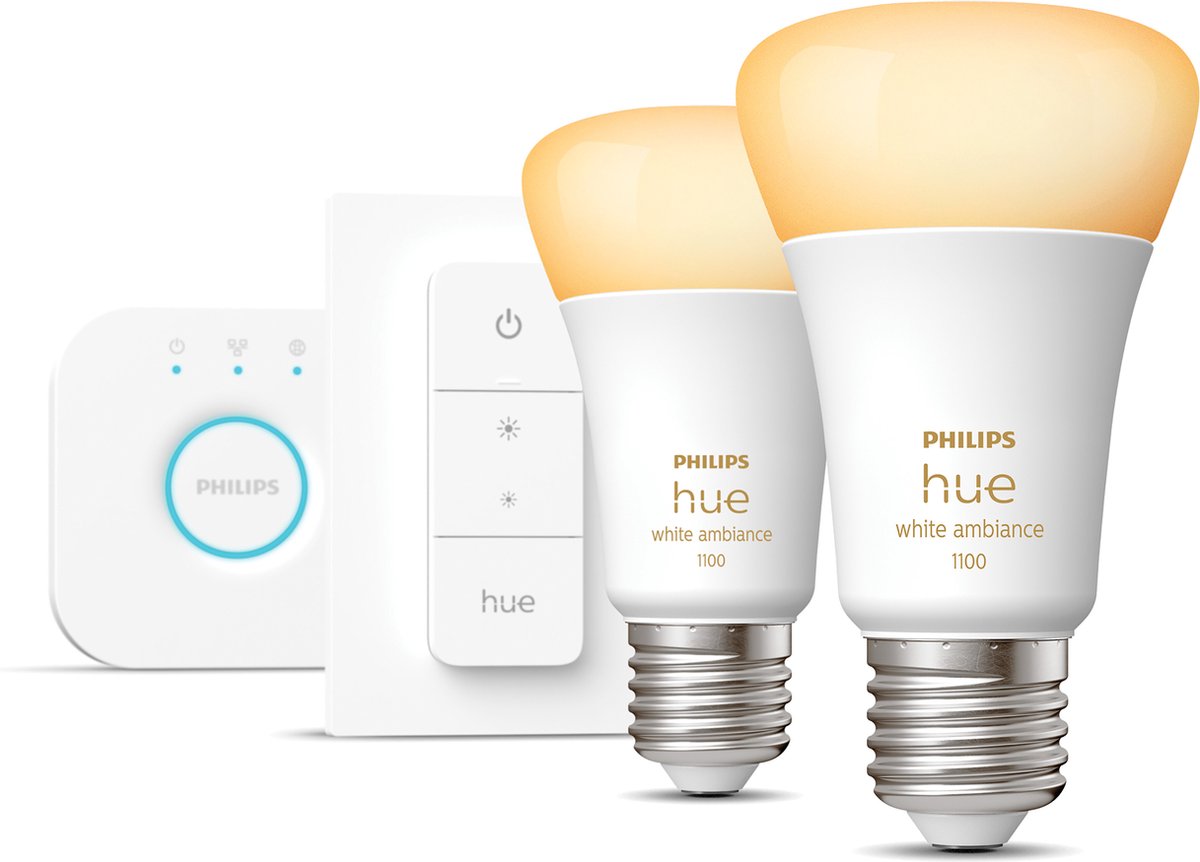 Philips Hue starterkit - warm tot koelwit licht - 2 lampen - E27 - 1100lm - 1 dimmer switch thumbnail 3