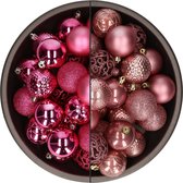 Bellatio Decorations Kerstballen mix - 74-delig - oudroze en fuchsia - 6 cm - kunststof