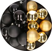 24x stuks kunststof kerstballen mix van goud en zwart 6 cm - Kerstversiering
