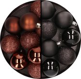 24x stuks kunststof kerstballen mix van donkerbruin en zwart 6 cm - Kerstversiering