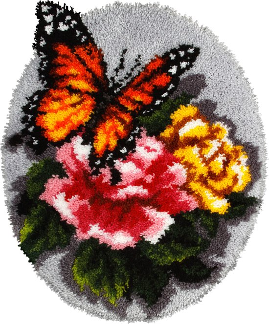 LDFHOIN Super eenvoudige doe-het-zelf knooptapijtset, tapijt knopen om zelf te knopen, kruissteekset, knopen groot tapijt bloemen knopen set knoopverpakking voor volwassenen handwerk cadeau
